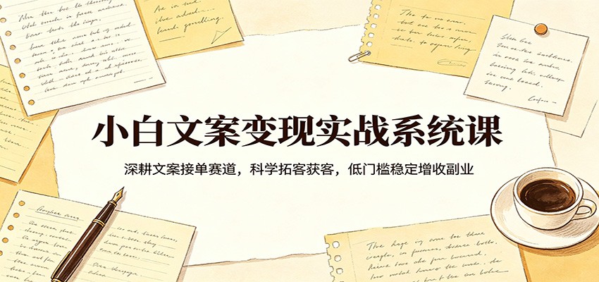 小白文案变现实战系统课：深耕文案接单赛道，科学拓客获客，低门槛稳定增收副业-选优云网创