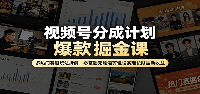 视频号分成计划爆款掘金课：多热门赛道玩法拆解，零基础无脑混剪轻松实现长期被动收益-选优云网创