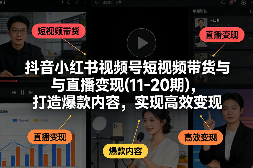 抖音小红书视频号短视频带货与直播变现(10-21期)，打造爆款内容，实现高效变现（更新05月）-选优云网创