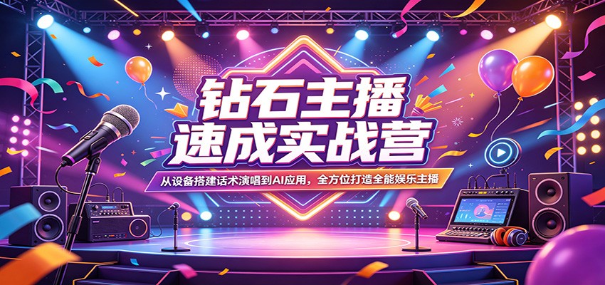钻石主播速成实战营：从设备搭建话术演唱到AI应用，全方位打造全能娱乐主播-选优云网创
