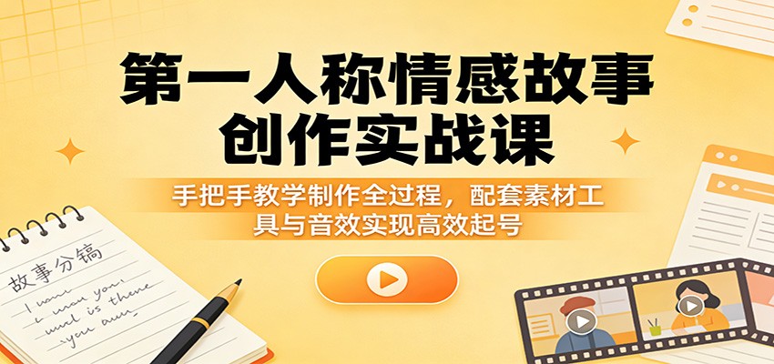第一人称情感故事创作实战课：手把手教学制作全过程，配套素材工具与音效实现高效起号-选优云网创