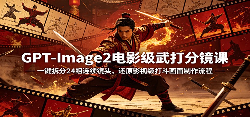 GPT-Image2电影级武打分镜课：一键拆分24组连续镜头，还原影视级打斗画面制作流程-选优云网创