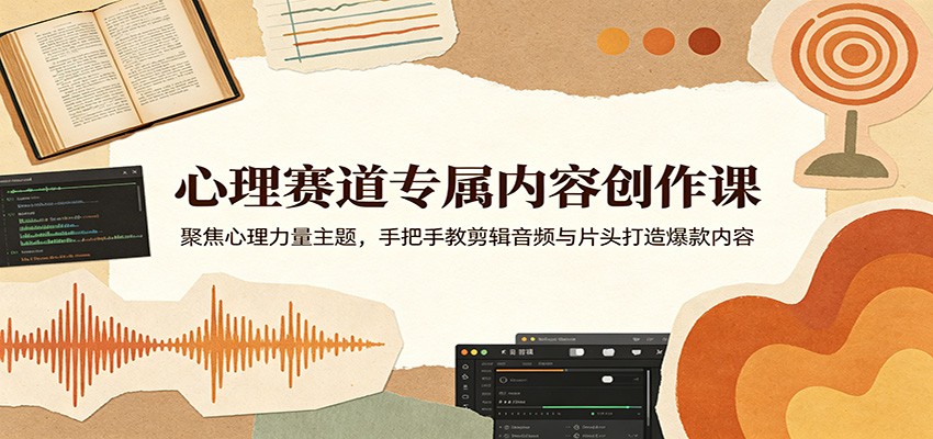 心理赛道专属内容创作课：聚焦心理力量主题，手把手教剪辑音频与片头打造爆款内容-选优云网创