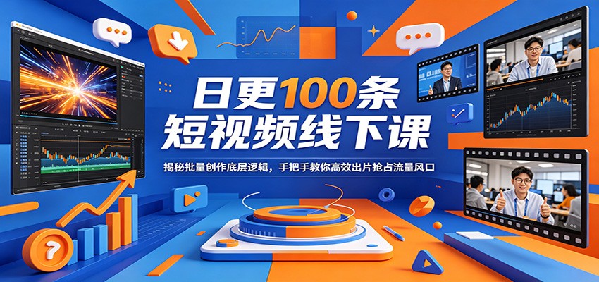 日更100条短视频线下课：揭秘批量创作底层逻辑，手把手教你高效出片抢占流量风口-选优云网创
