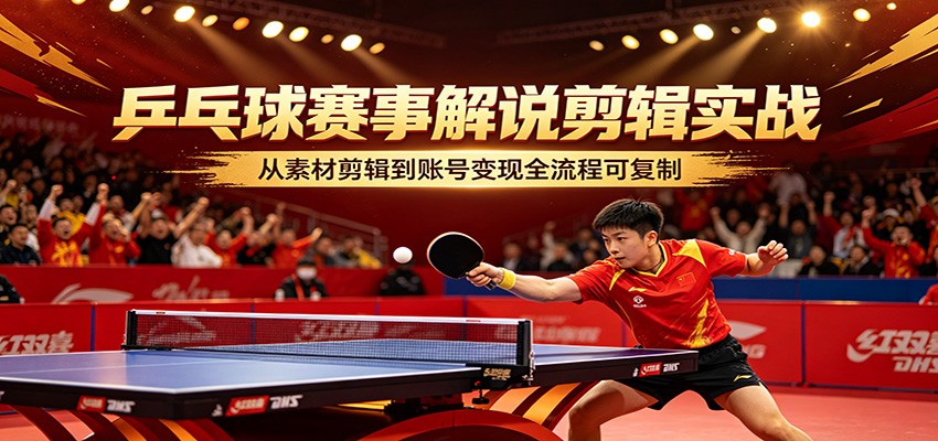 乒乓球赛事解说剪辑实战，从素材剪辑到账号变现全流程可复制-选优云网创