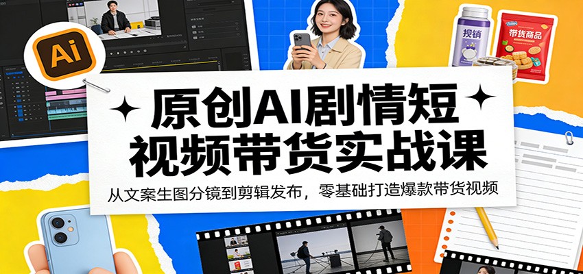 原创AI剧情短视频带货实战课：从文案生图分镜到剪辑发布，零基础打造爆款带货视频-选优云网创