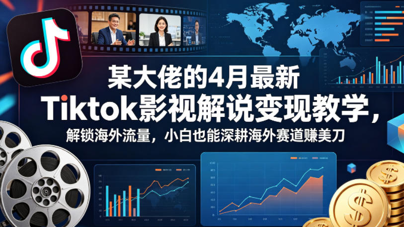 某大佬的4月最新Tiktok影视解说变现教学，解锁海外流量，小白也能深耕海外赛道賺美刀（更新）-选优云网创