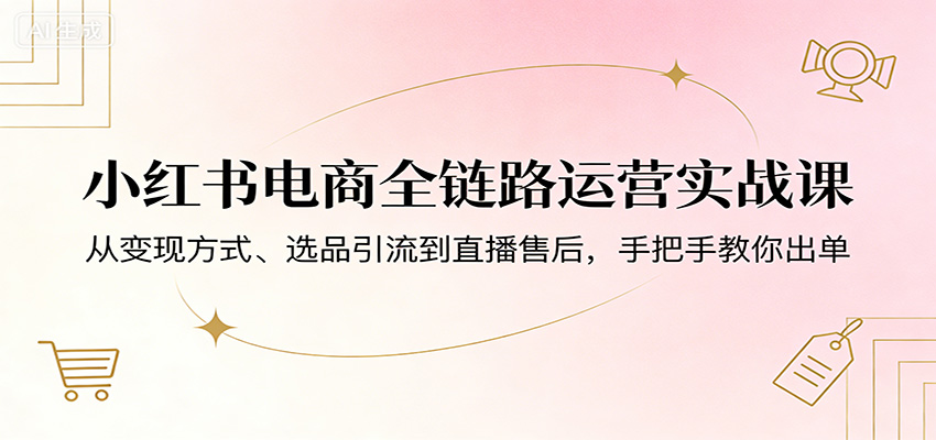 小红书电商全链路运营实战课：从变现方式、选品引流到直播售后，手把手教你出单-选优云网创