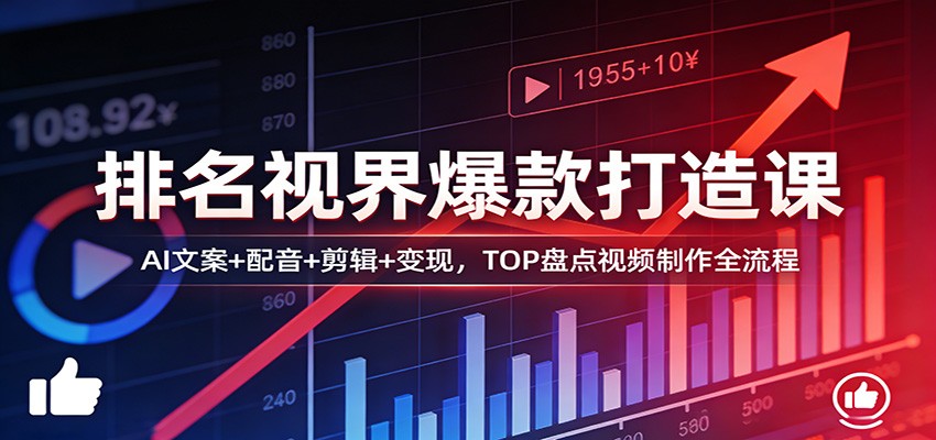 排名视界爆款打造课：AI文案+配音+剪辑+变现，TOP盘点视频制作全流程-选优云网创