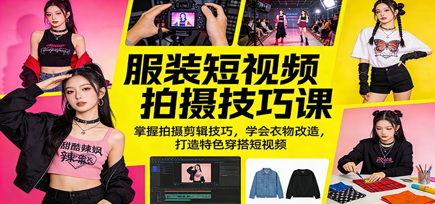 服装短视频拍摄技巧课：掌握拍摄剪辑技巧，学会衣物改造，打造特色穿搭短视频-选优云网创
