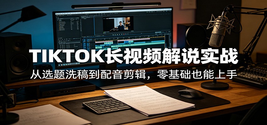 TIKTOK长视频解说实战：从选题洗稿到配音剪辑，零基础也能上手-选优云网创