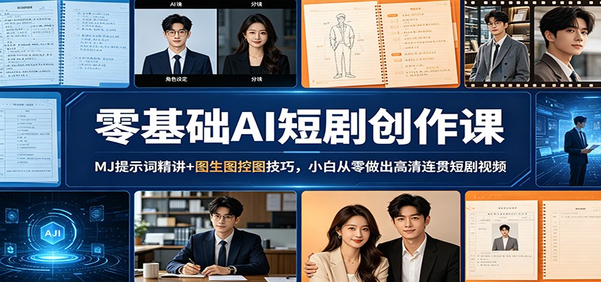 零基础AI短剧创作课：MJ提示词精讲+图生图控图技巧，小白从零做出高清连贯短剧视频-选优云网创