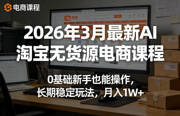 2026年3月最新AI淘宝无货源电商课程，0基础新手也能操作，长期稳定玩法，月入1W+（更新0410）-选优云网创