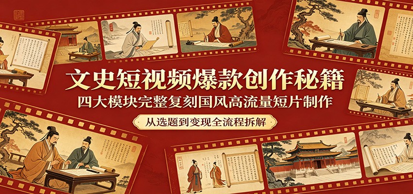 文史短视频爆款创作秘籍：四大模块完整复刻国风高流量短片制作-选优云网创