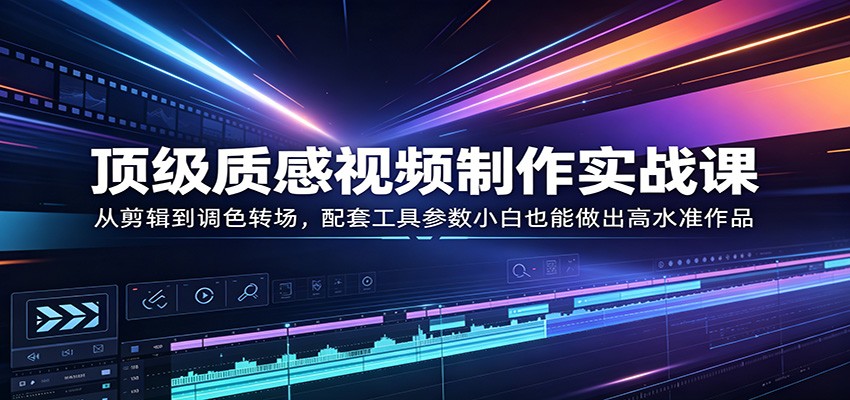 顶级质感视频制作实战课：从剪辑到调色转场，配套工具参数小白也能做出高水准作品-选优云网创