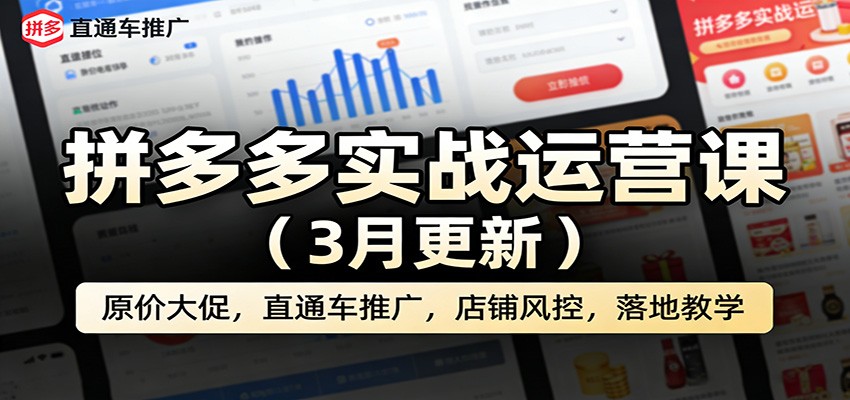 拼多多实战运营课（3月更新）：原价大促，直通车推广，店铺风控，落地教学-选优云网创