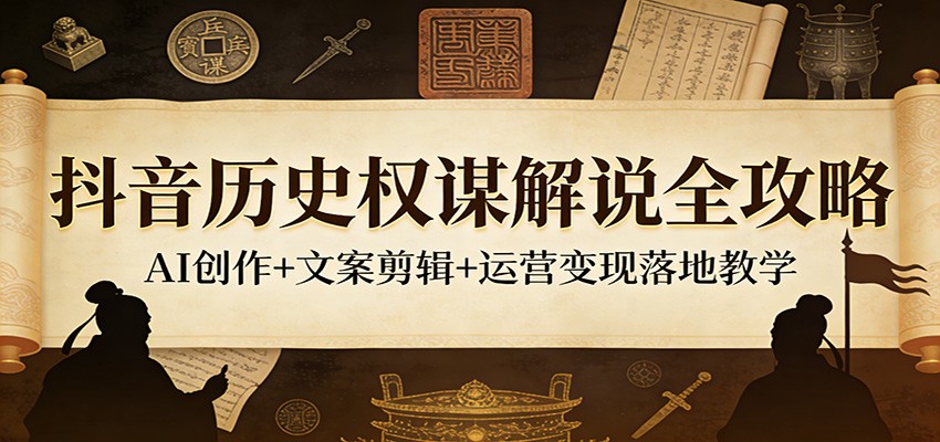 抖音历史权谋解说全攻略：AI创作+文案剪辑+运营变现落地教学-选优云网创