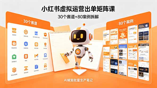 小红书虚拟运营出单矩阵课：30个赛道+80案例拆解，AI赋能批量生产笔记-选优云网创