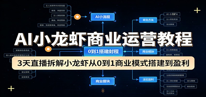 AI小龙虾商业运营教程：3天直播拆解小龙虾从0到1商业模式搭建到盈利-选优云网创
