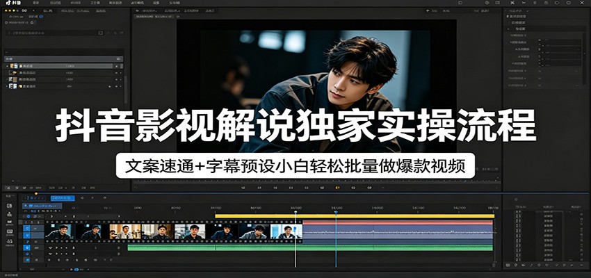 抖音影视解说独家实操流程，文案速通+字幕预设小白轻松批量做爆款视频-选优云网创